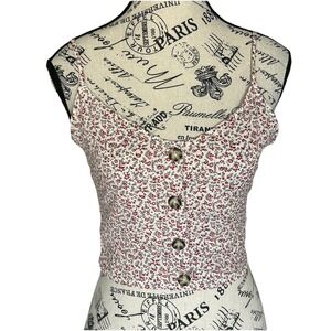 Women's Mahina Floral Sleeveless Crop Top Red White Size M Cottagecore